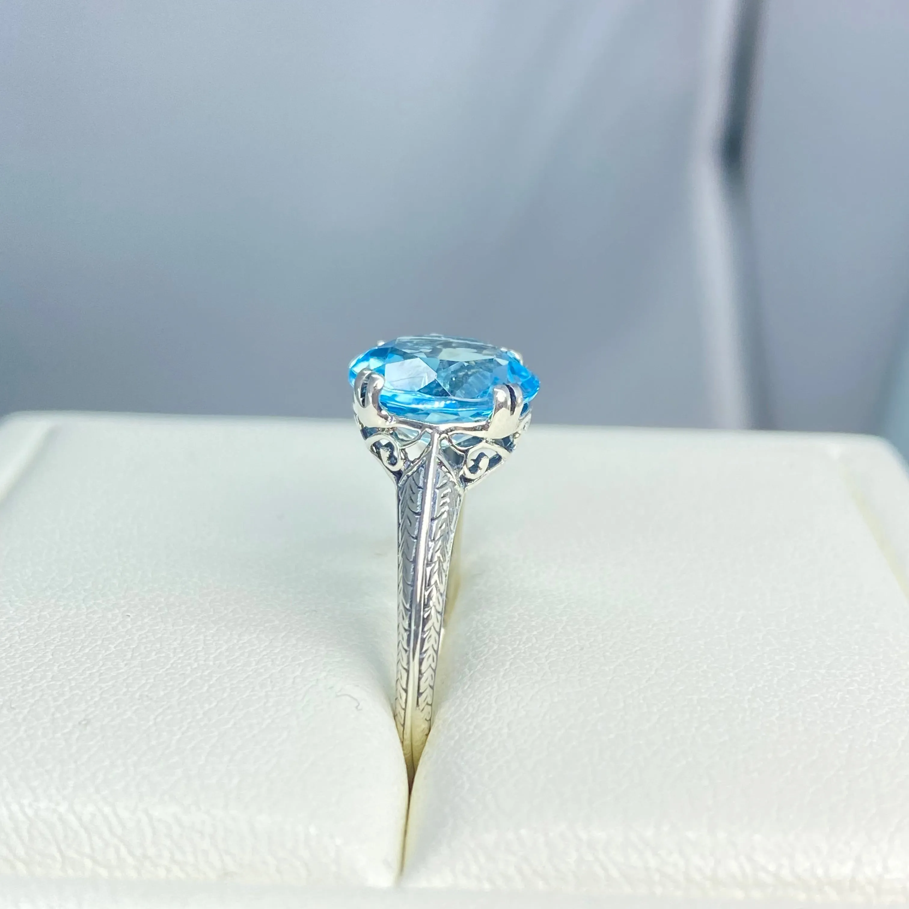 Natural Blue Topaz Ring, Button Ring, Art Deco 1930's Style Jewelry, #D12