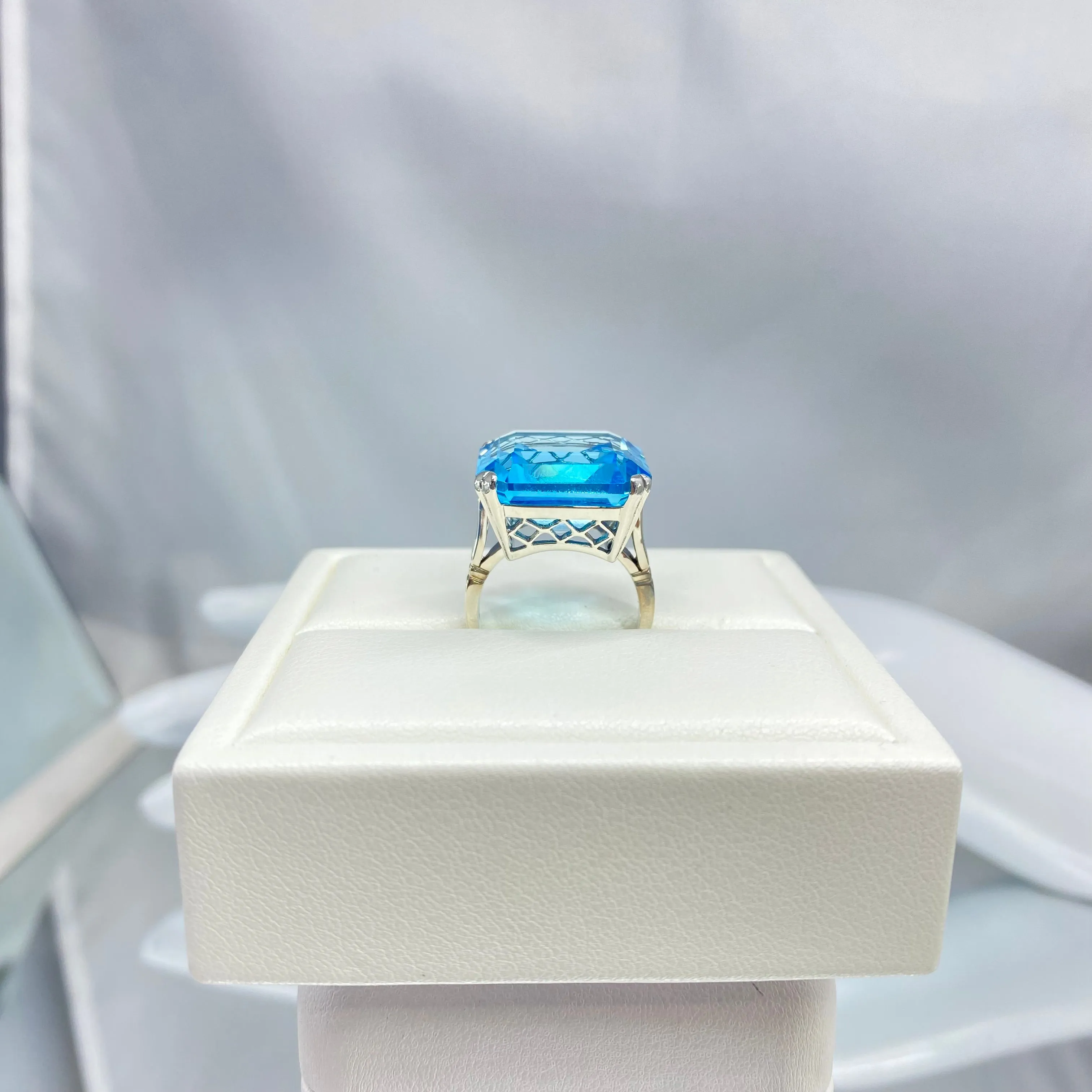 Natural Blue Topaz Ring, Size 9, Huge 20ct Big Square Gem, Vintage Jewelry #D1 - Ready to Ship