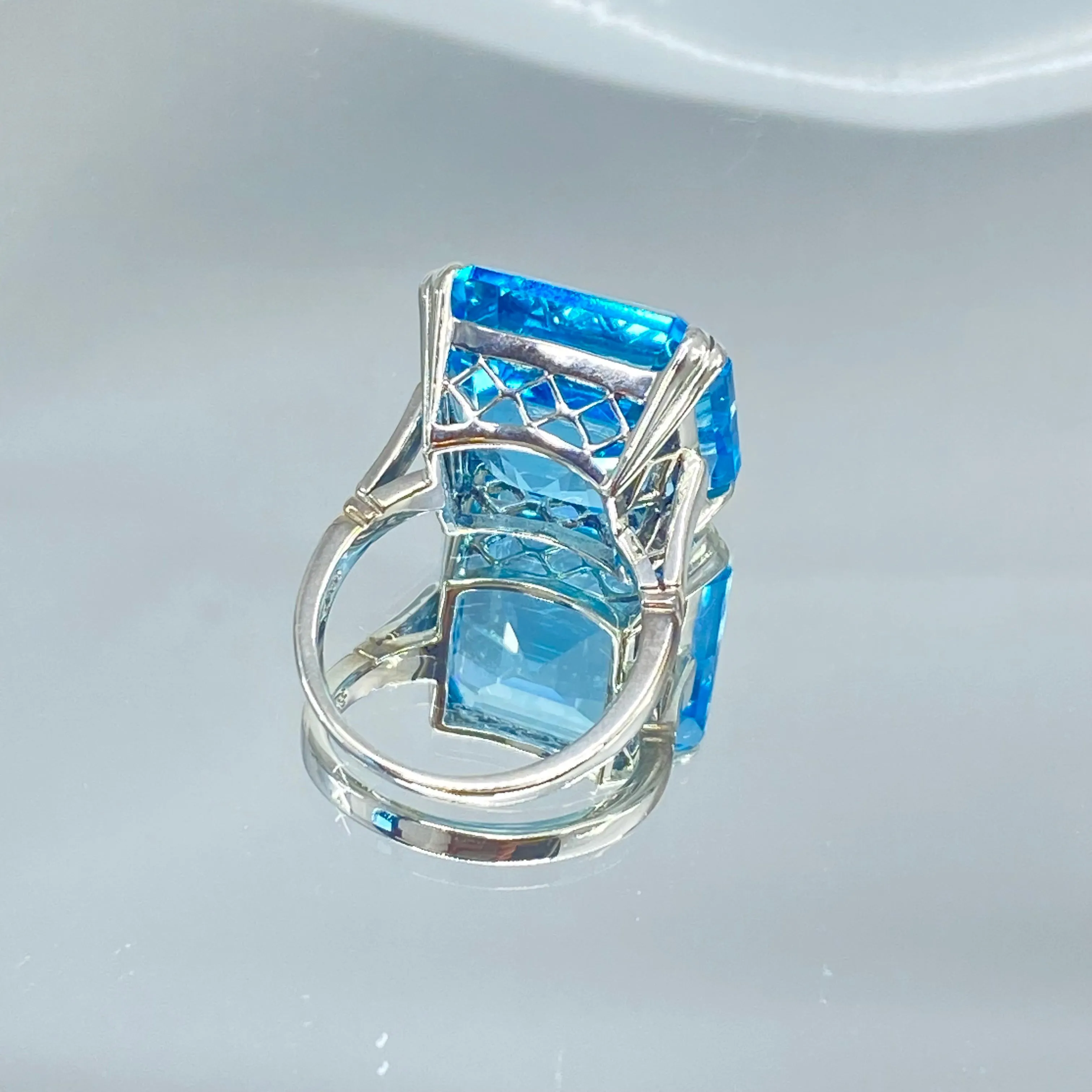 Natural Blue Topaz Ring, Size 9, Huge 20ct Big Square Gem, Vintage Jewelry #D1 - Ready to Ship