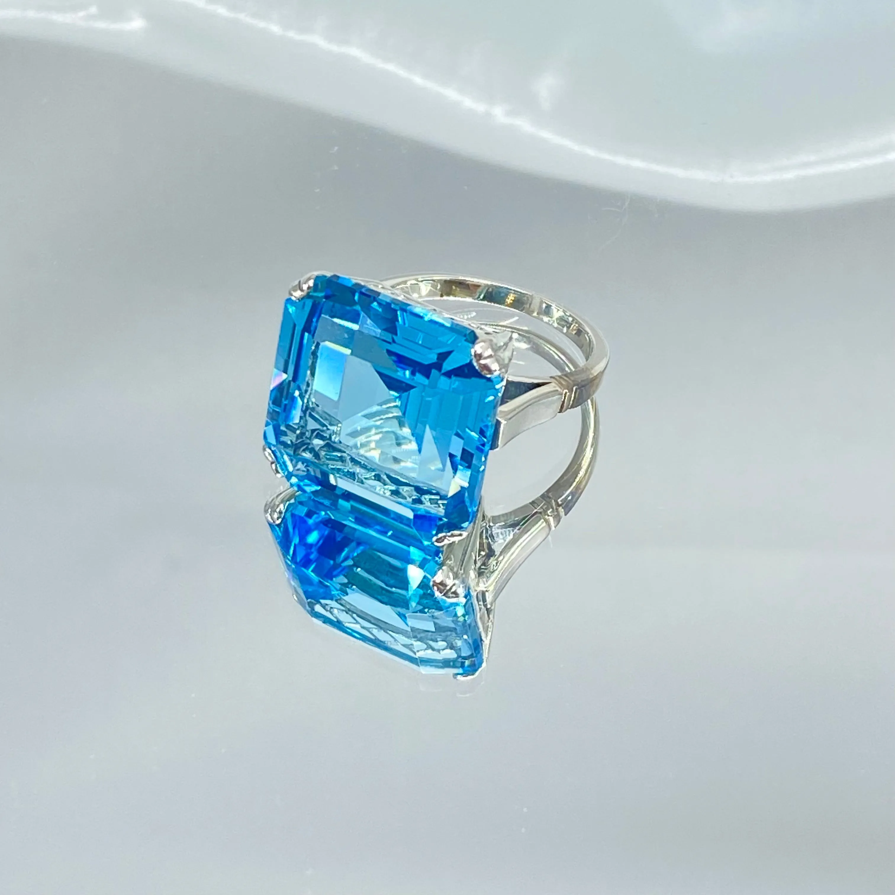 Natural Blue Topaz Ring, Size 9, Huge 20ct Big Square Gem, Vintage Jewelry #D1 - Ready to Ship