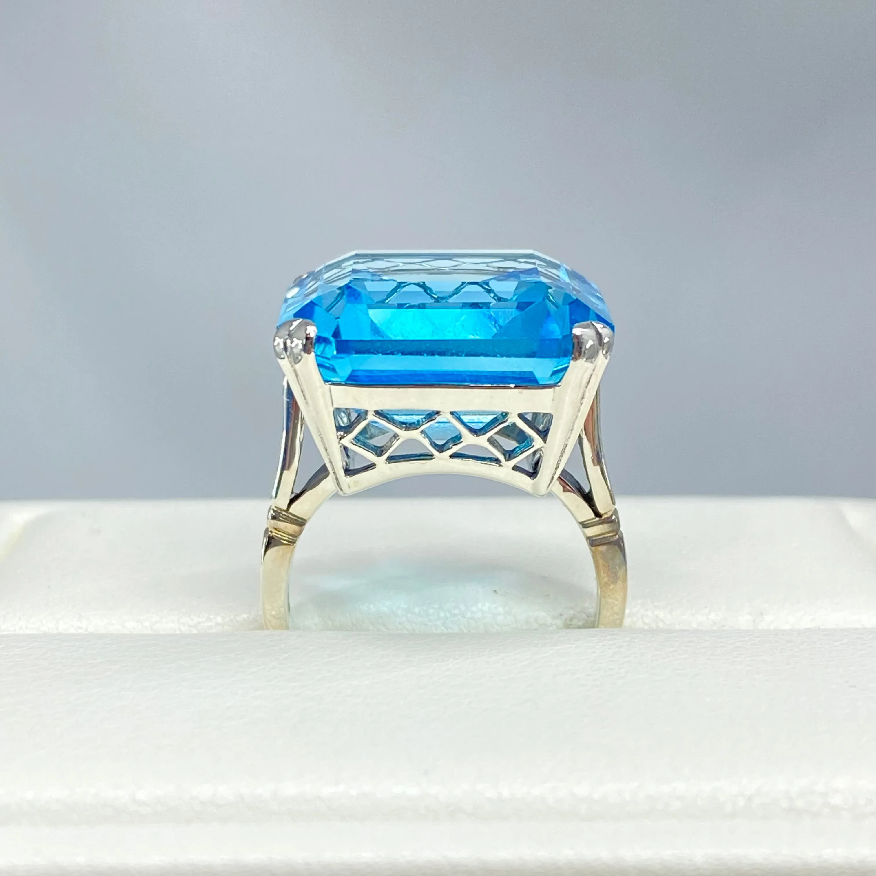 Natural Blue Topaz Ring, Size 9, Huge 20ct Big Square Gem, Vintage Jewelry #D1 - Ready to Ship