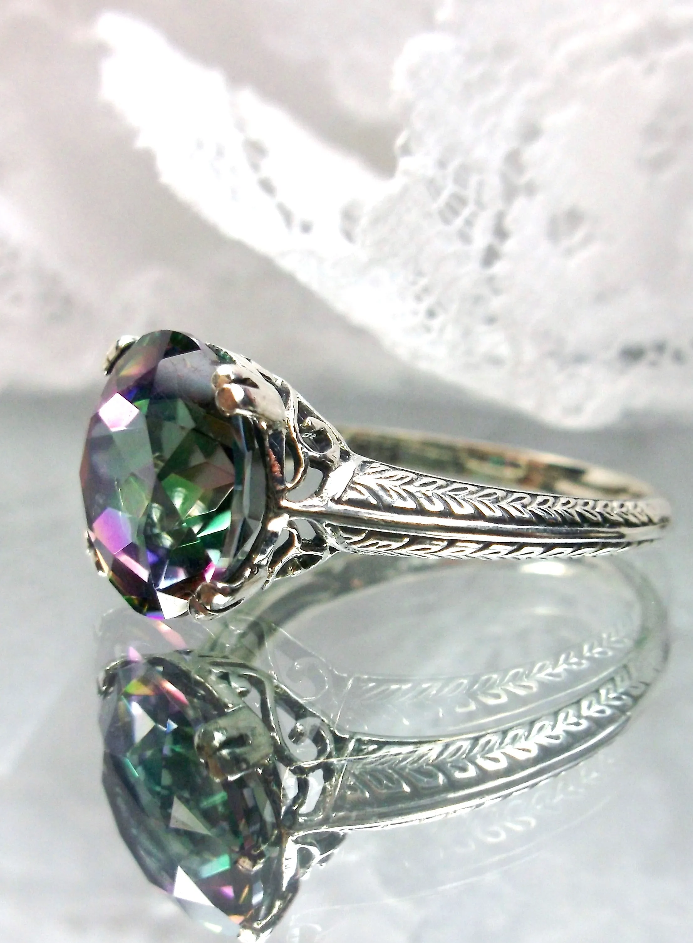 Natural Mystic Topaz Ring, Button Ring, Art Deco 1930's Style Jewelry, #D12