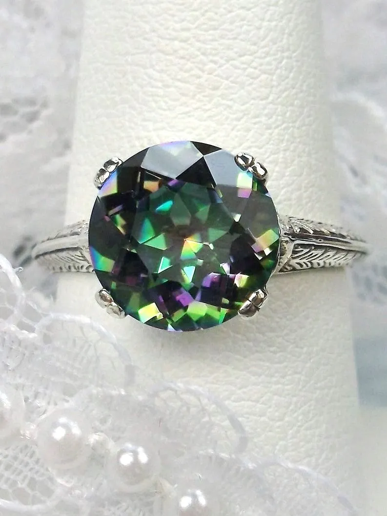 Natural Mystic Topaz Ring, Button Ring, Art Deco 1930's Style Jewelry, #D12