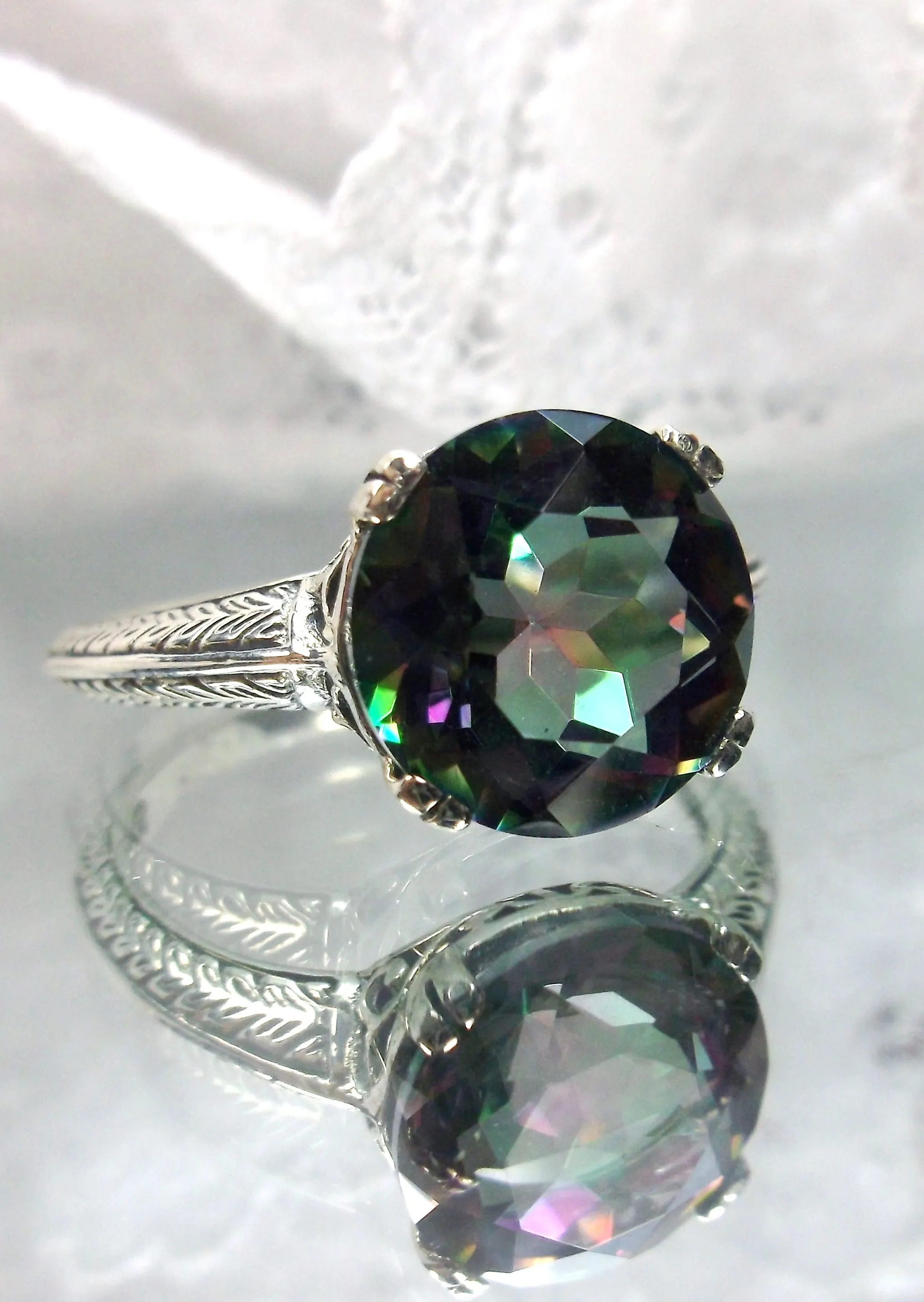 Natural Mystic Topaz Ring, Button Ring, Art Deco 1930's Style Jewelry, #D12