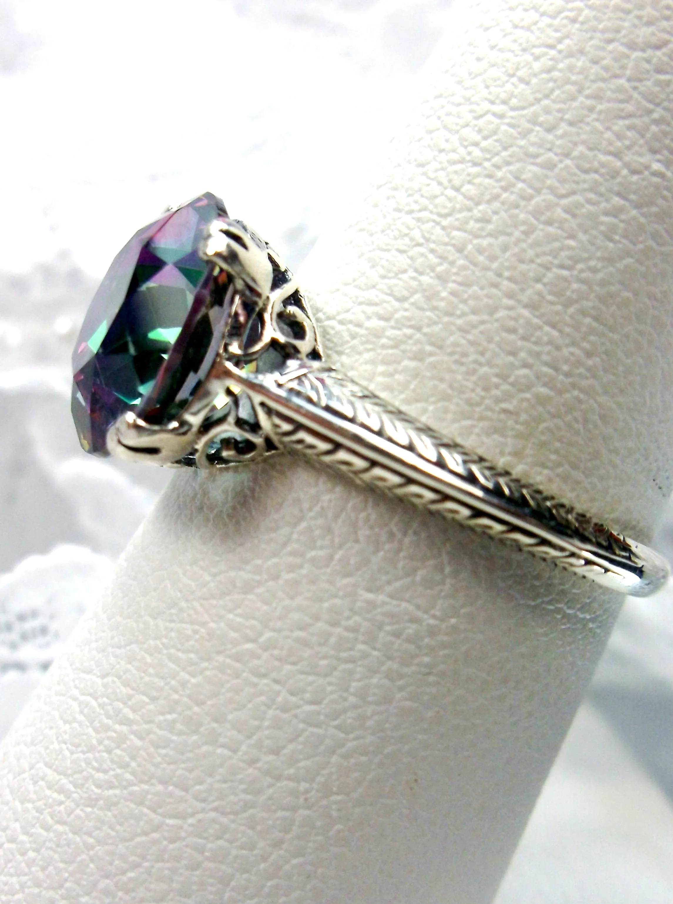 Natural Mystic Topaz Ring, Button Ring, Art Deco 1930's Style Jewelry, #D12