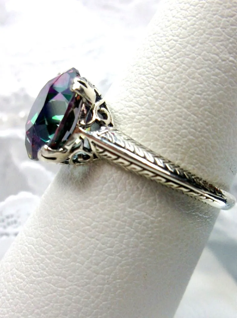 Natural Mystic Topaz Ring, Button Ring, Art Deco 1930's Style Jewelry, #D12