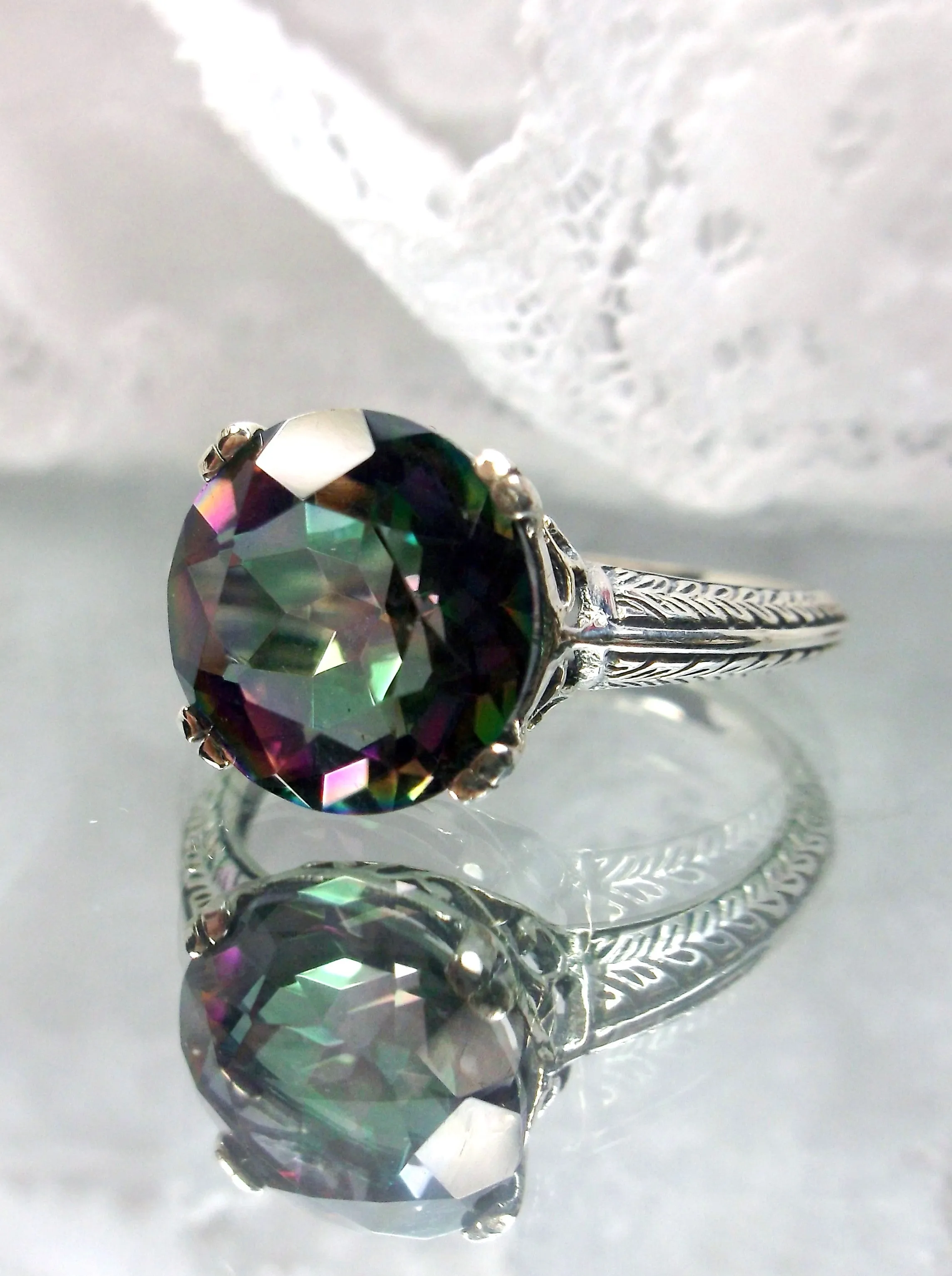 Natural Mystic Topaz Ring, Button Ring, Art Deco 1930's Style Jewelry, #D12