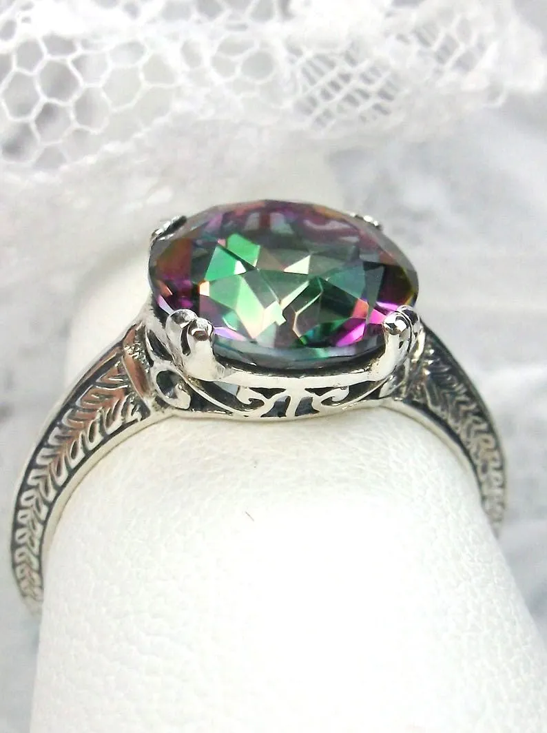 Natural Mystic Topaz Ring, Button Ring, Art Deco 1930's Style Jewelry, #D12