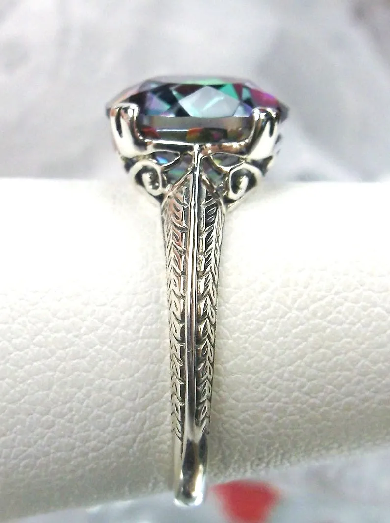 Natural Mystic Topaz Ring, Button Ring, Art Deco 1930's Style Jewelry, #D12