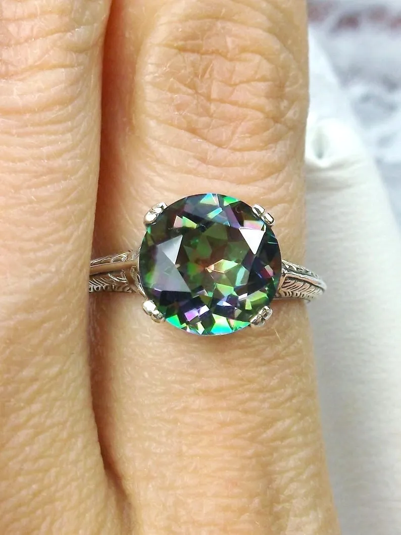 Natural Mystic Topaz Ring, Button Ring, Art Deco 1930's Style Jewelry, #D12
