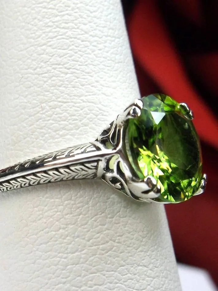 Natural Peridot Ring, Button Ring, Art Deco 1930's Style Jewelry, #D12