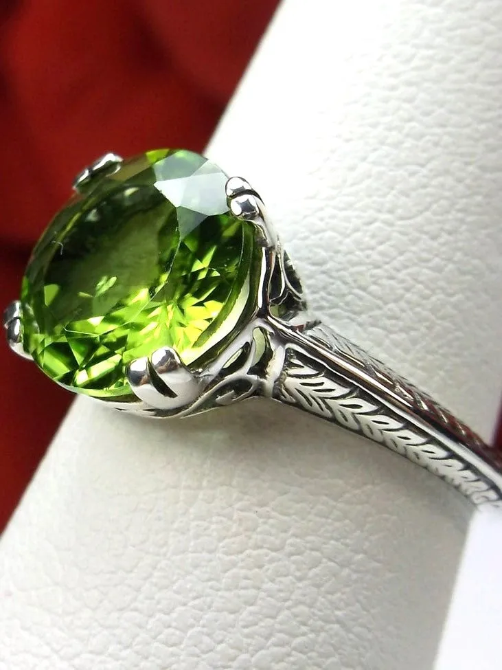 Natural Peridot Ring, Button Ring, Art Deco 1930's Style Jewelry, #D12