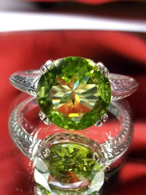 Natural Peridot Ring, Button Ring, Art Deco 1930's Style Jewelry, #D12