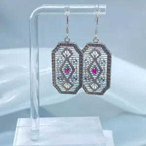 Natural Ruby Earrings, Geometric Art Deco Inspired Vintage Revival Jewelry #E357