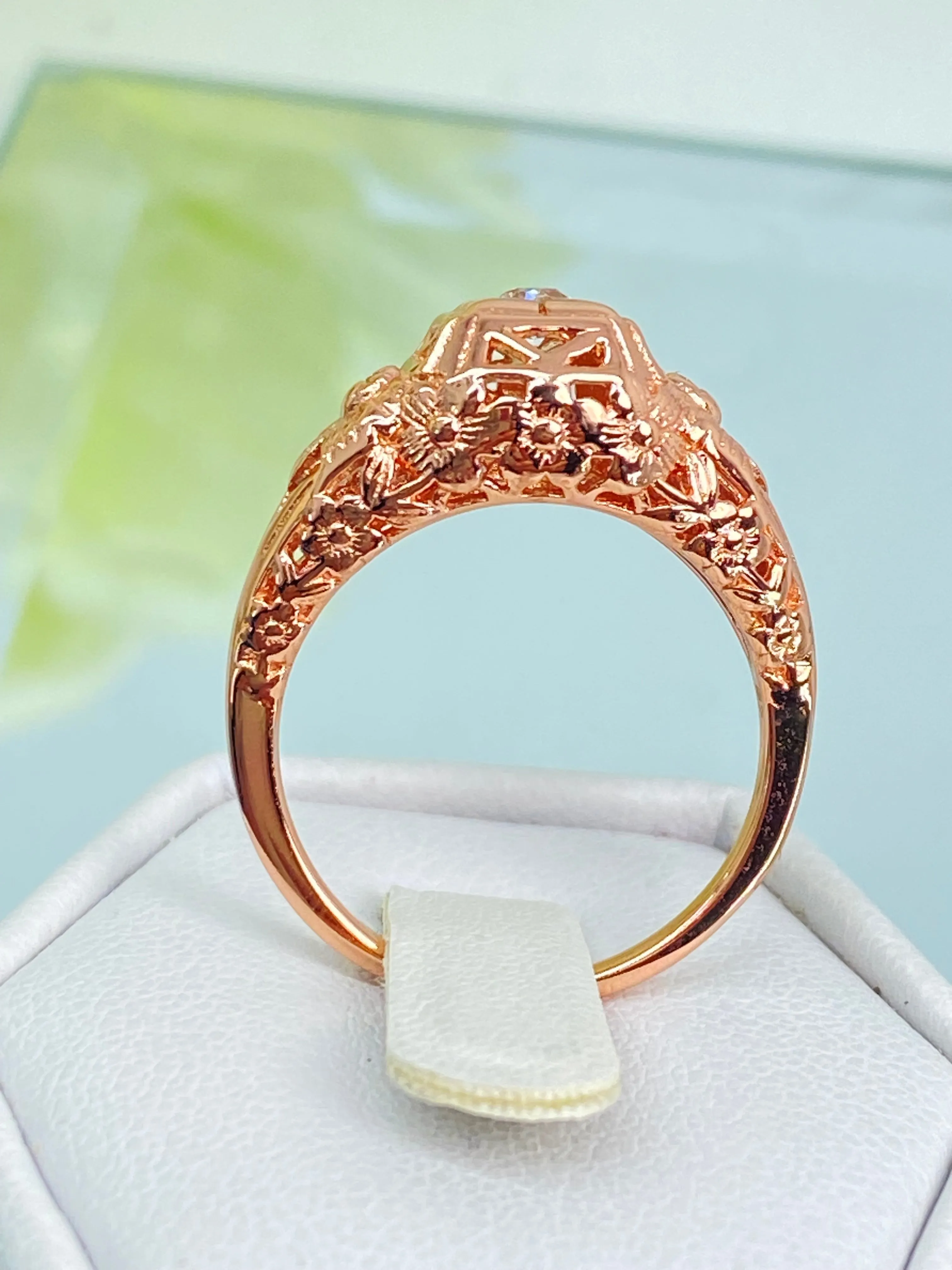 Natural White Topaz Ring, Size 7 Rose Gold Art Deco Garden Wedding Ring #D157 - Ready to Ship