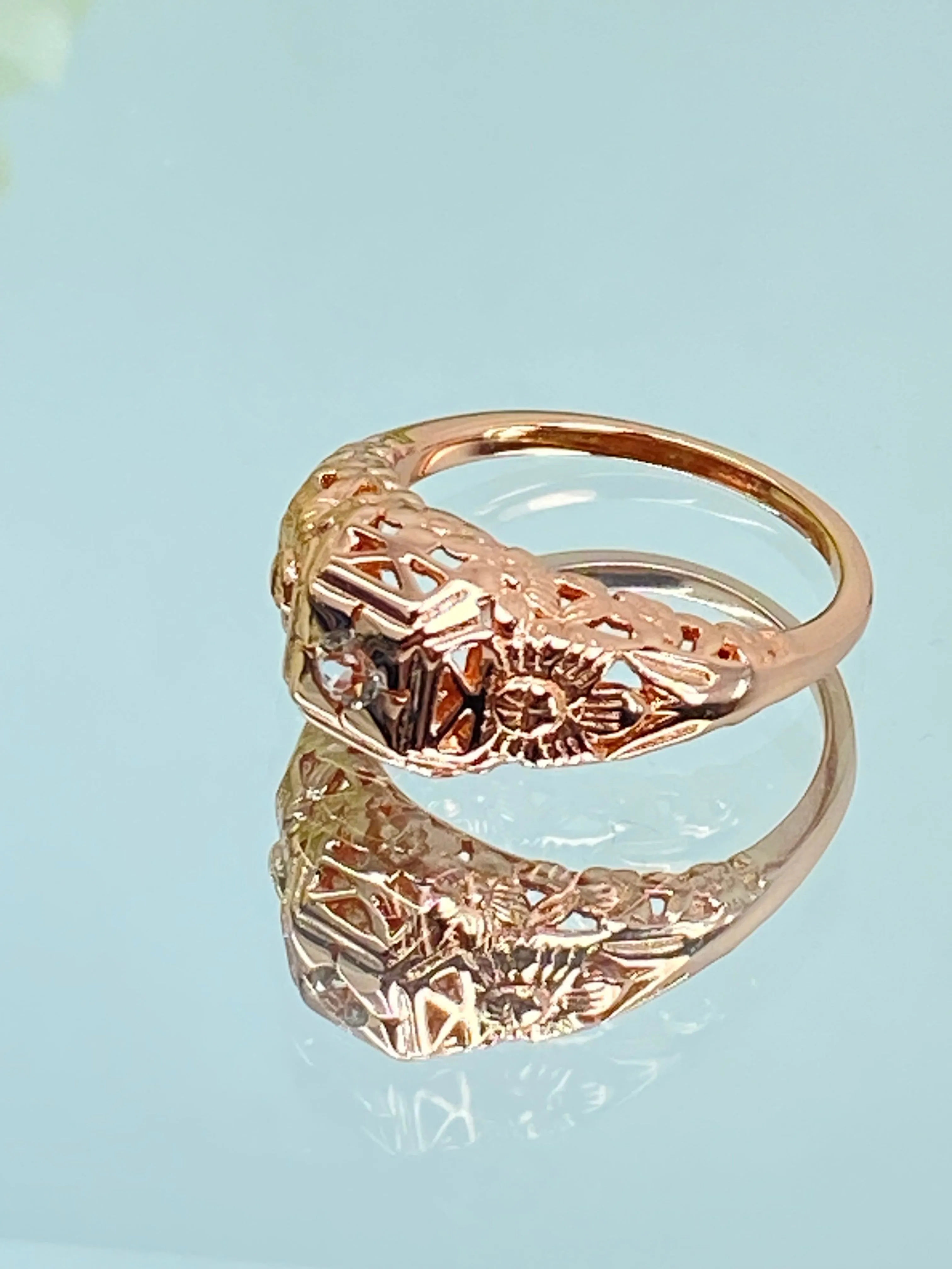 Natural White Topaz Ring, Size 7 Rose Gold Art Deco Garden Wedding Ring #D157 - Ready to Ship