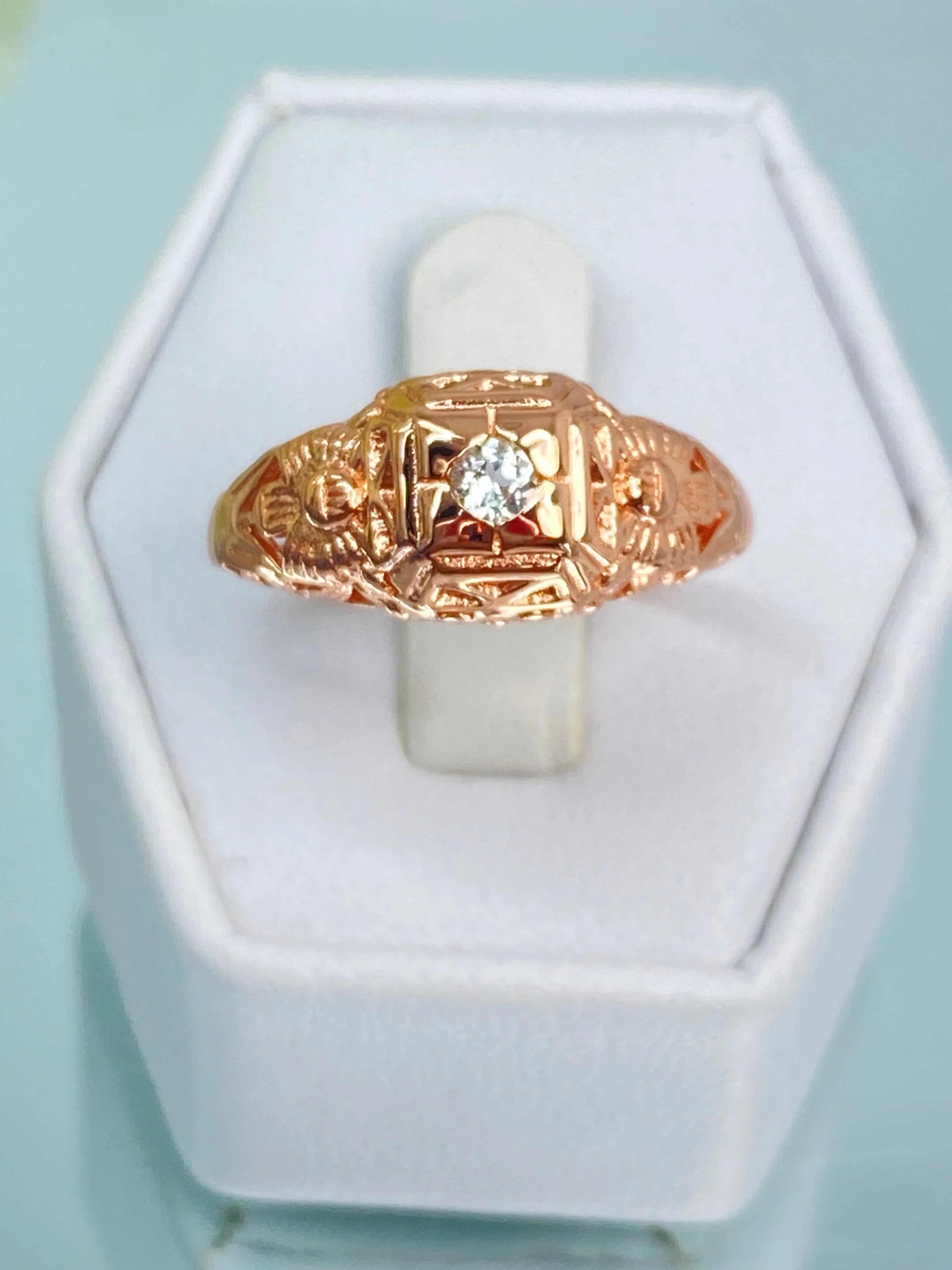 Natural White Topaz Ring, Size 7 Rose Gold Art Deco Garden Wedding Ring #D157 - Ready to Ship