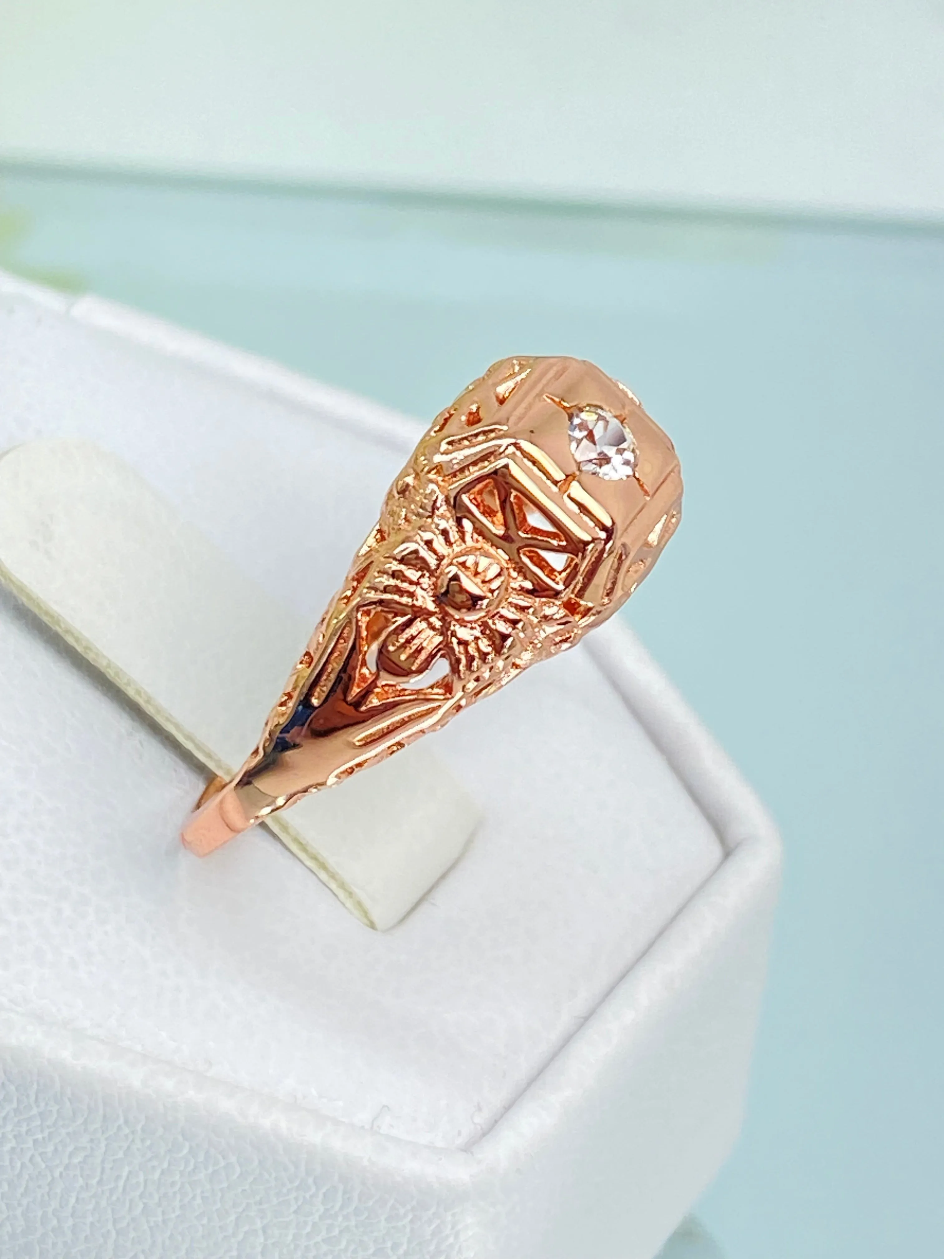Natural White Topaz Ring, Size 7 Rose Gold Art Deco Garden Wedding Ring #D157 - Ready to Ship