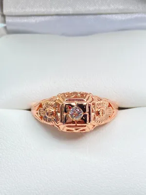 Natural White Topaz Ring, Size 7 Rose Gold Art Deco Garden Wedding Ring #D157 - Ready to Ship