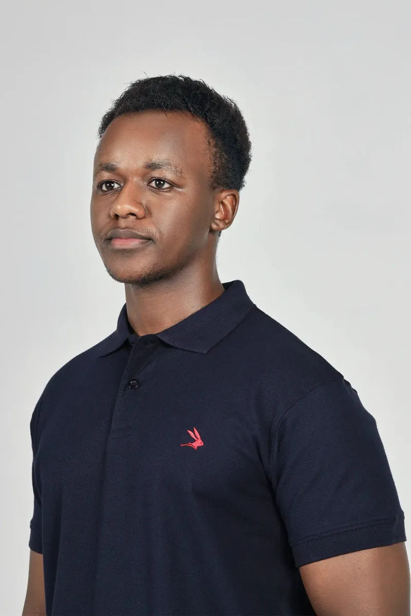 Navy Blue Polo with Red Logo