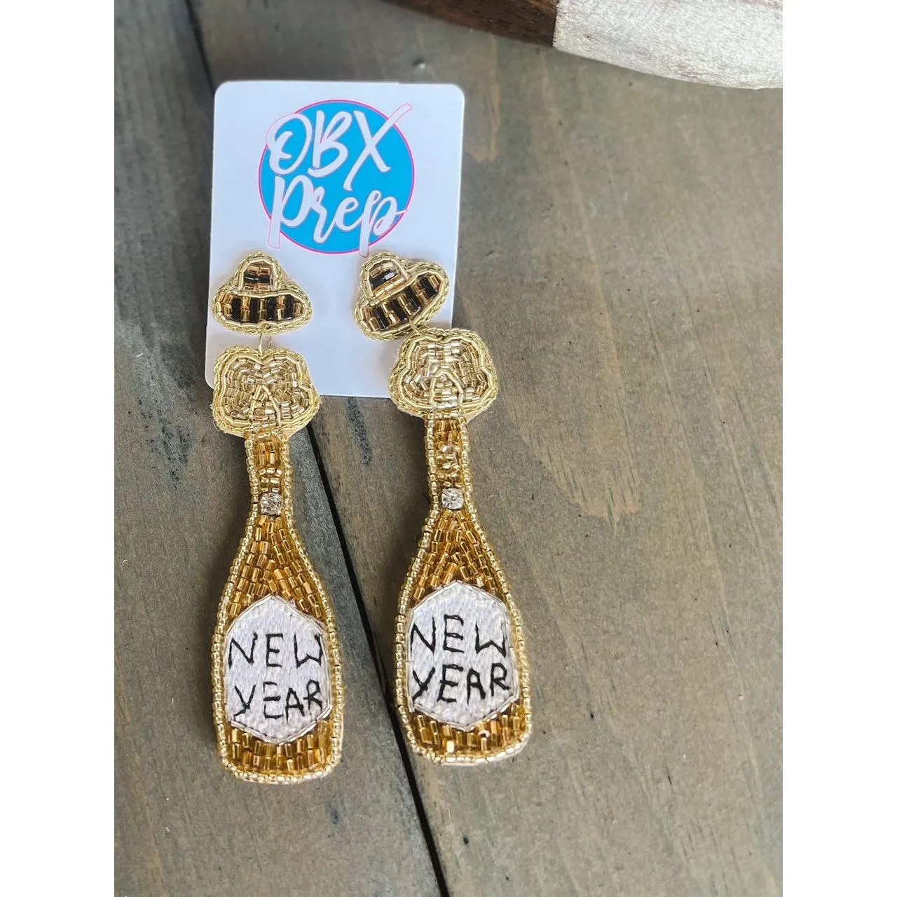 New Year Champagne Bottle Seed Beaded Earrings