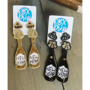 New Year Champagne Bottle Seed Beaded Earrings