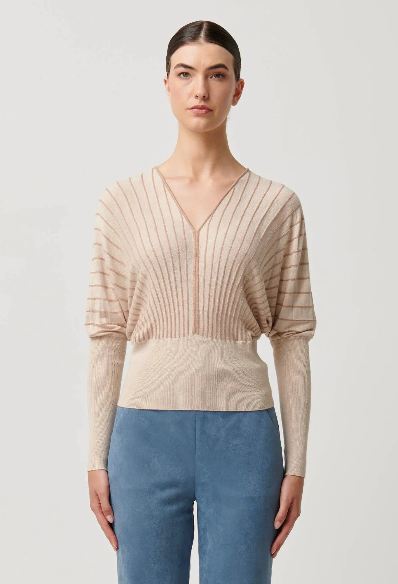 Once Was - Francine Viscose Nylon Blend Knit Top in Buckwheat