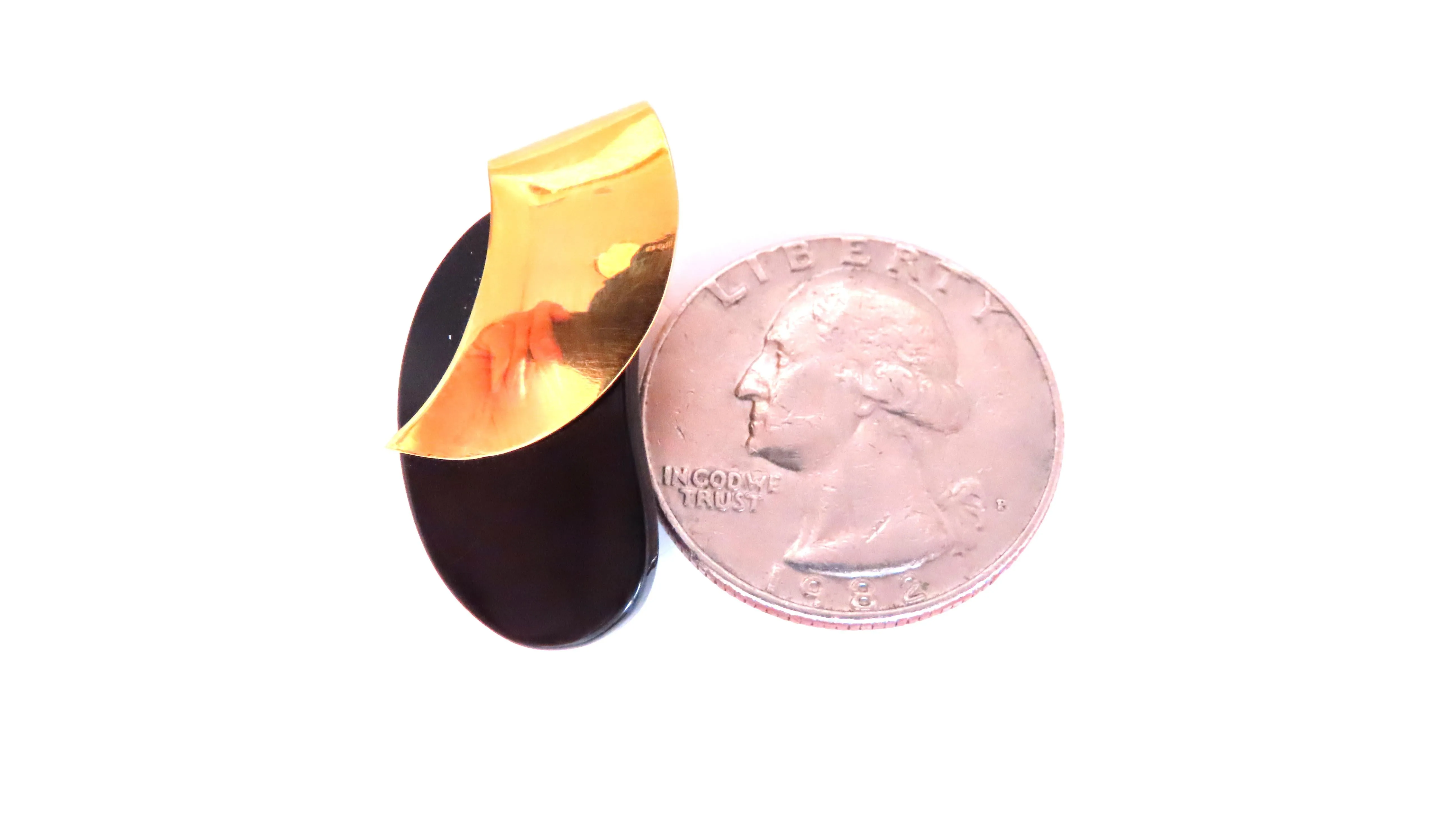 Onyx & Gold Patina Mod Deco Earrings 14kt 65412