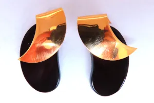 Onyx & Gold Patina Mod Deco Earrings 14kt 65412