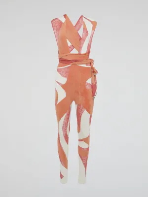 Orange Velvet Panel Jumpsuit