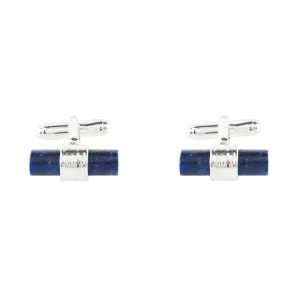 Original Cylindrical Cufflink Silver Blue Lapis Lazuli