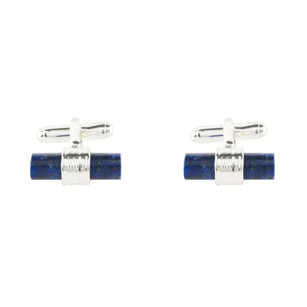Original Cylindrical Cufflink Silver Blue Lapis Lazuli