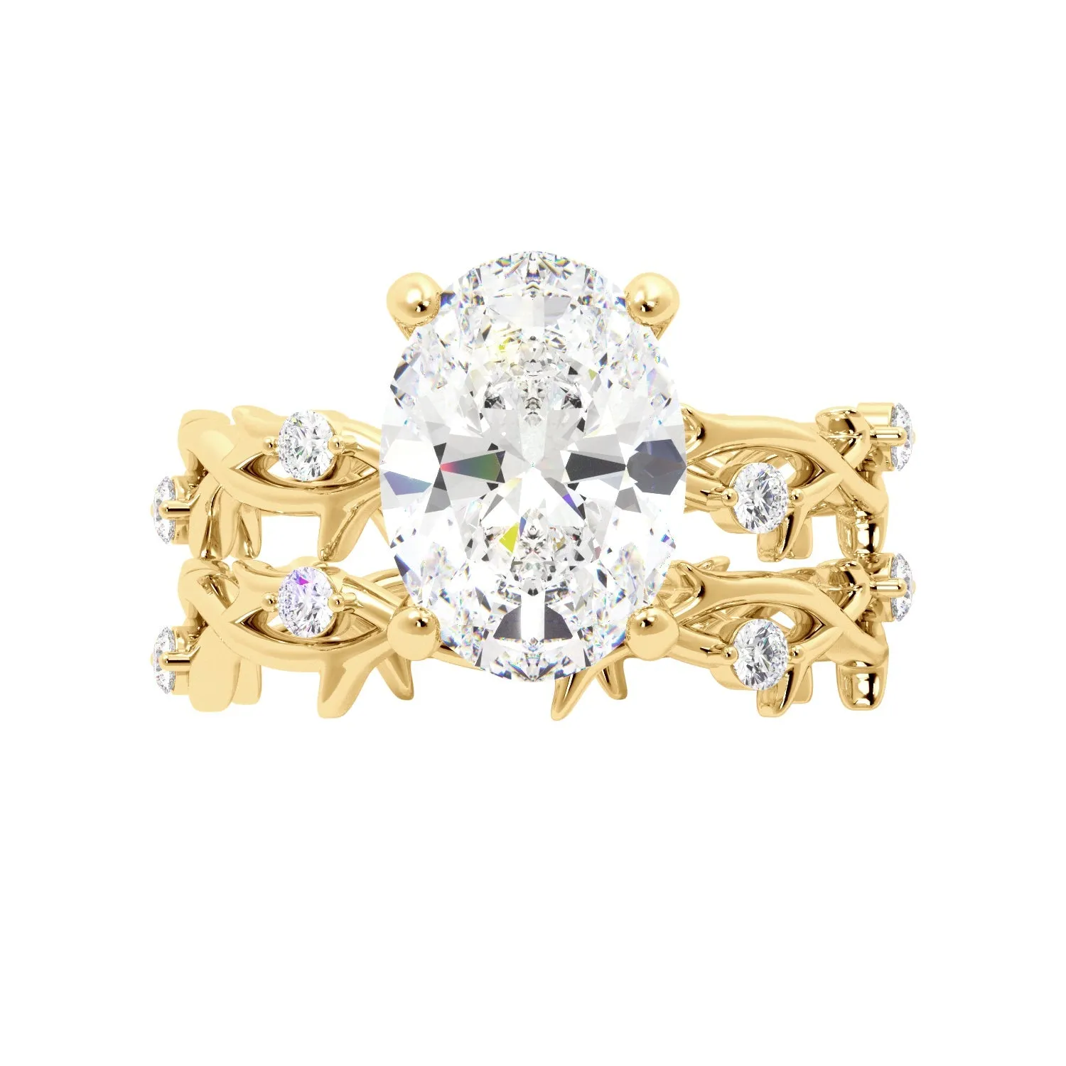 Oval Thorn Band Engagement Ring Set