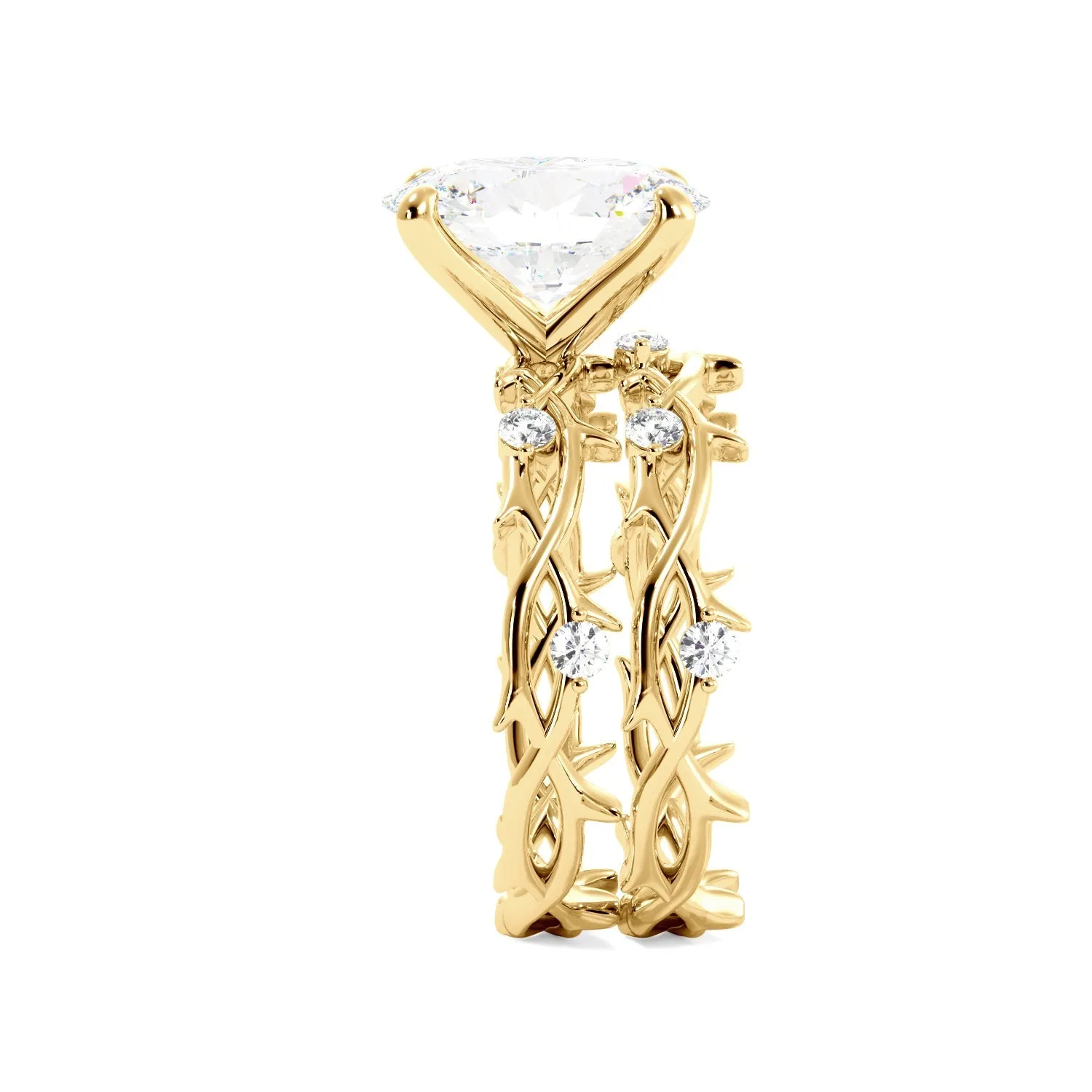 Oval Thorn Band Engagement Ring Set