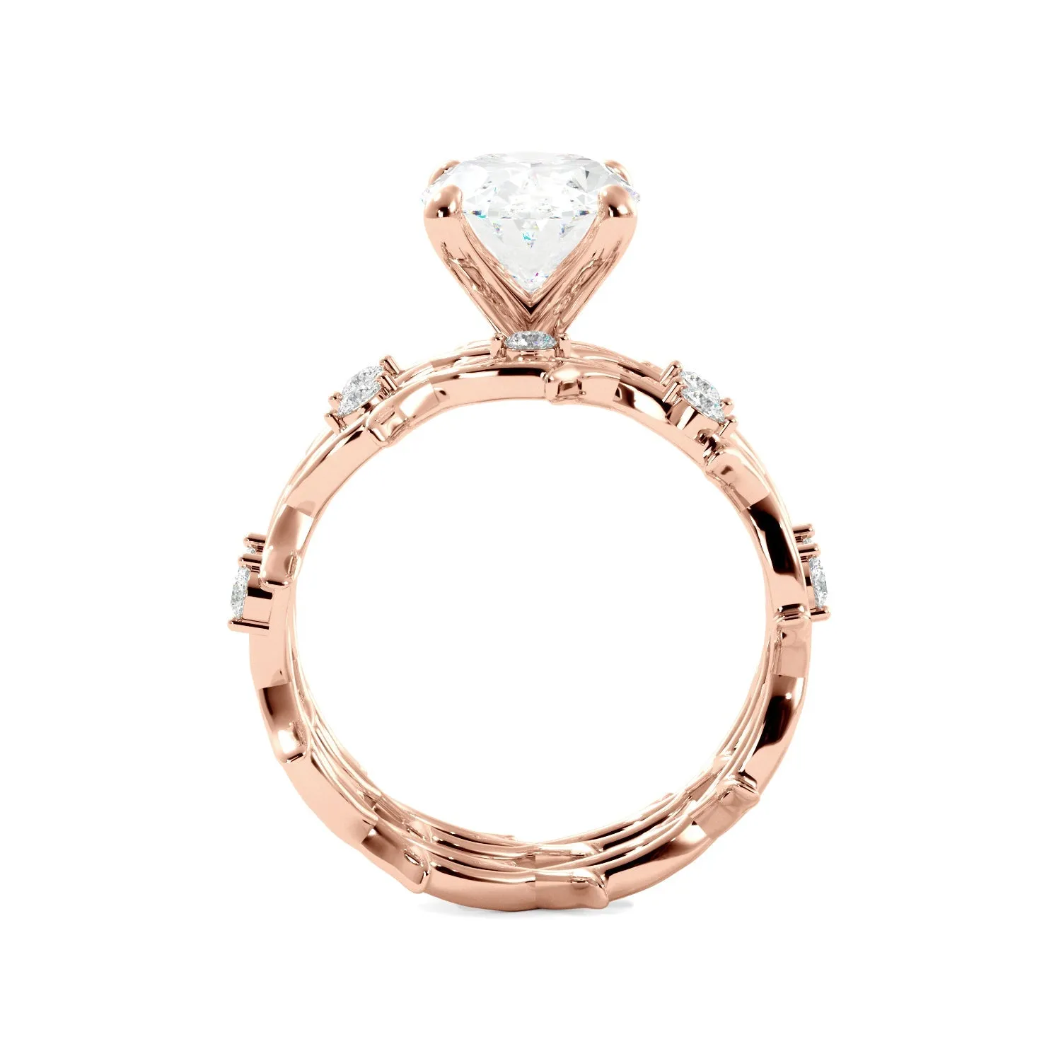 Oval Thorn Band Engagement Ring Set