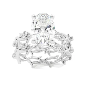 Oval Thorn Band Engagement Ring Set