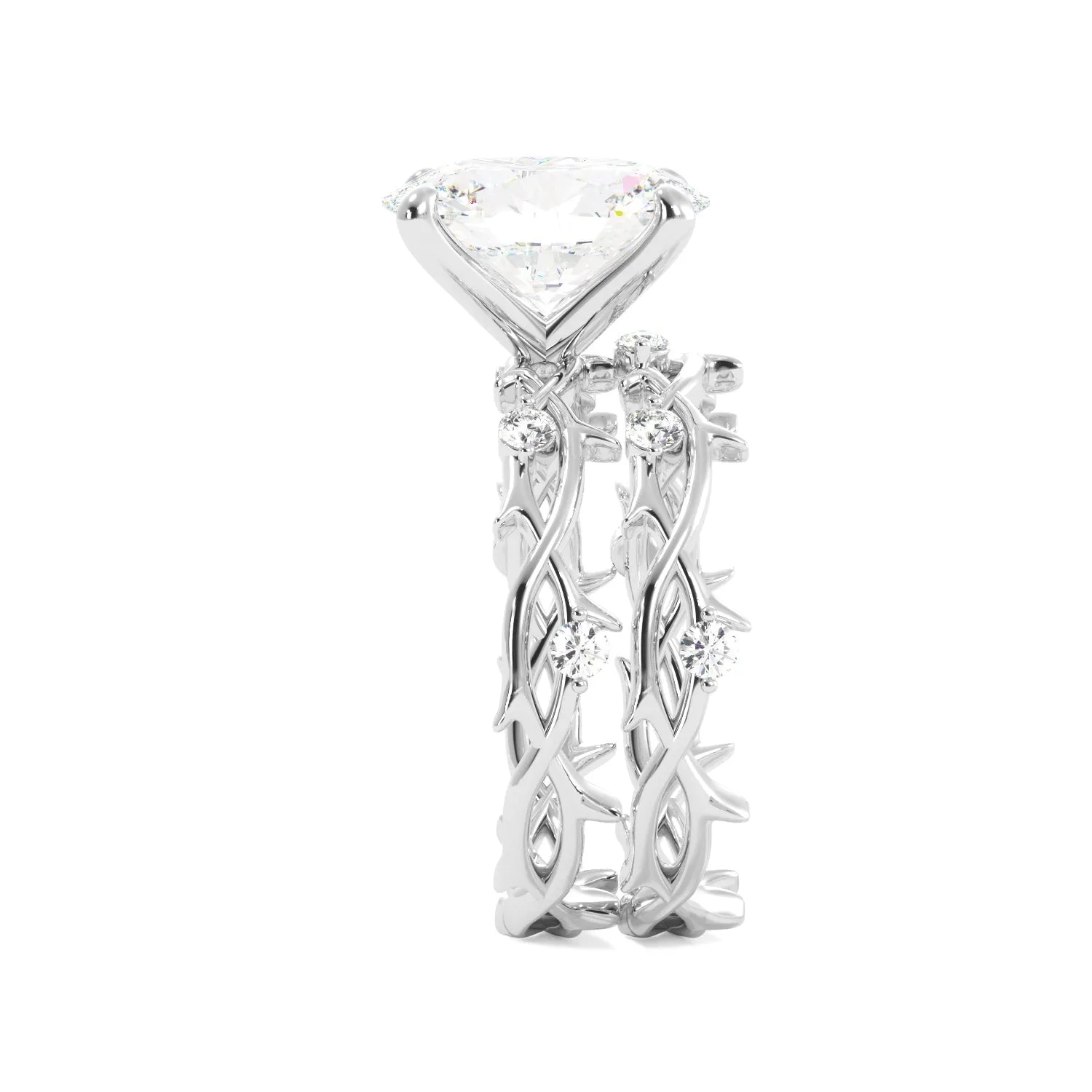Oval Thorn Band Engagement Ring Set