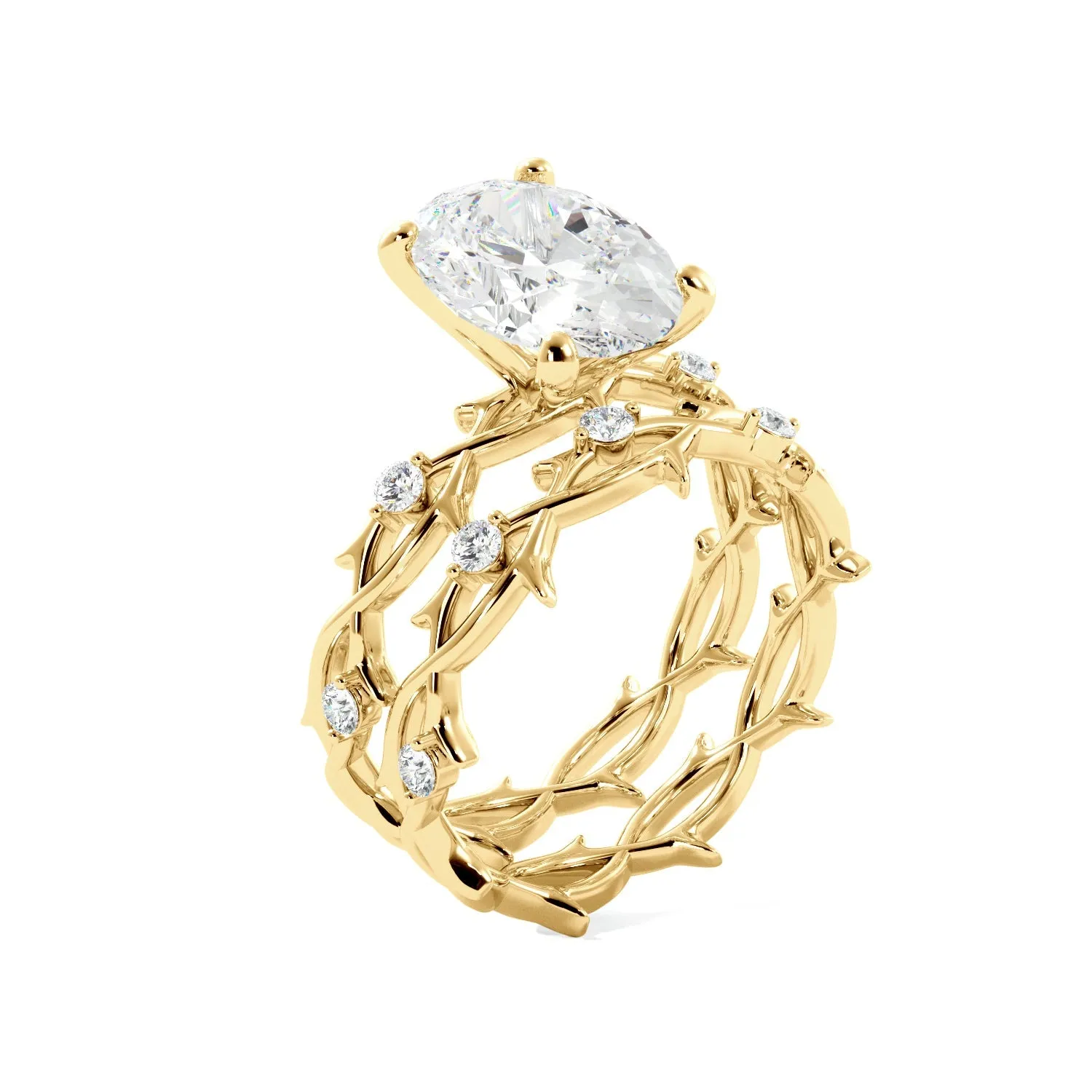 Oval Thorn Band Engagement Ring Set