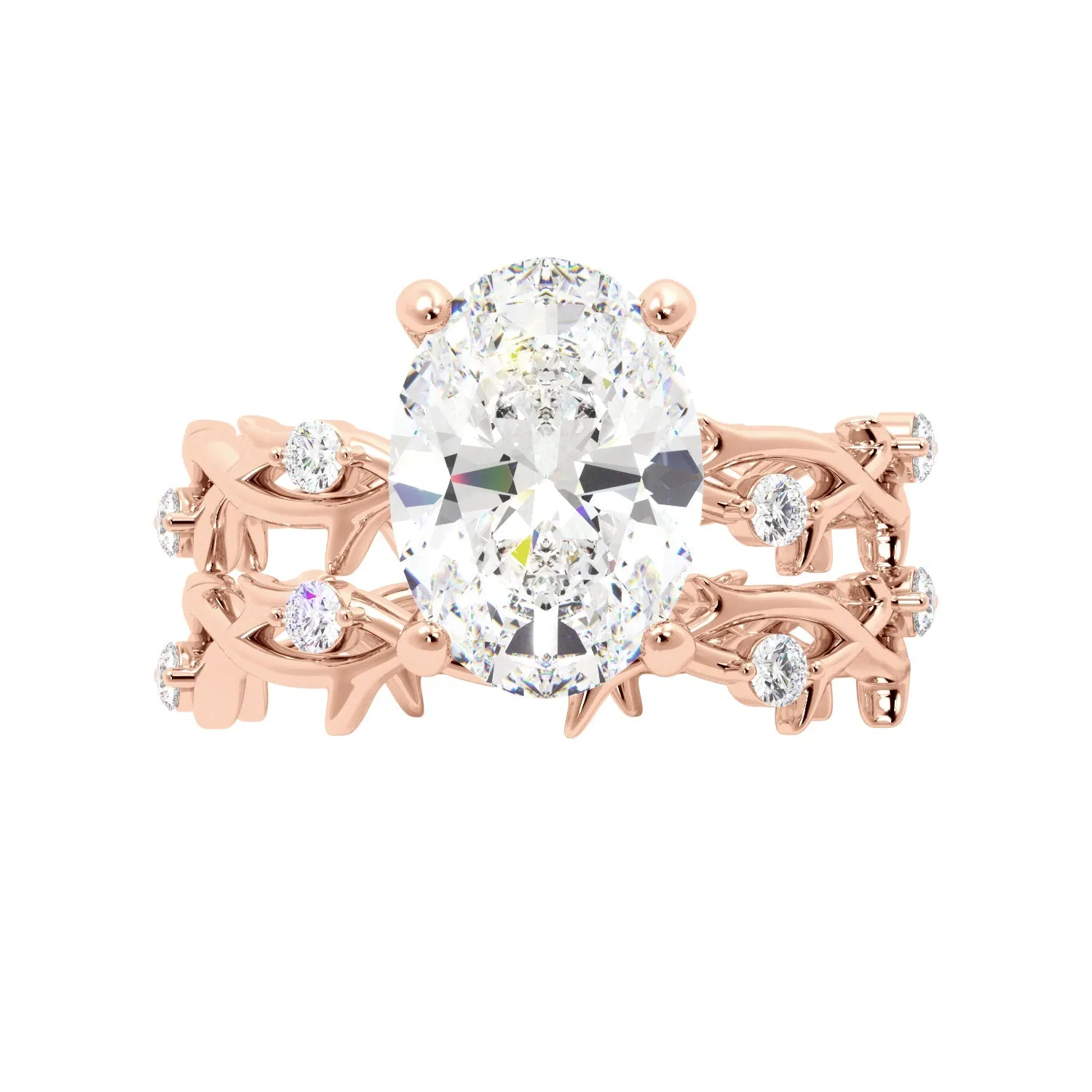Oval Thorn Band Engagement Ring Set