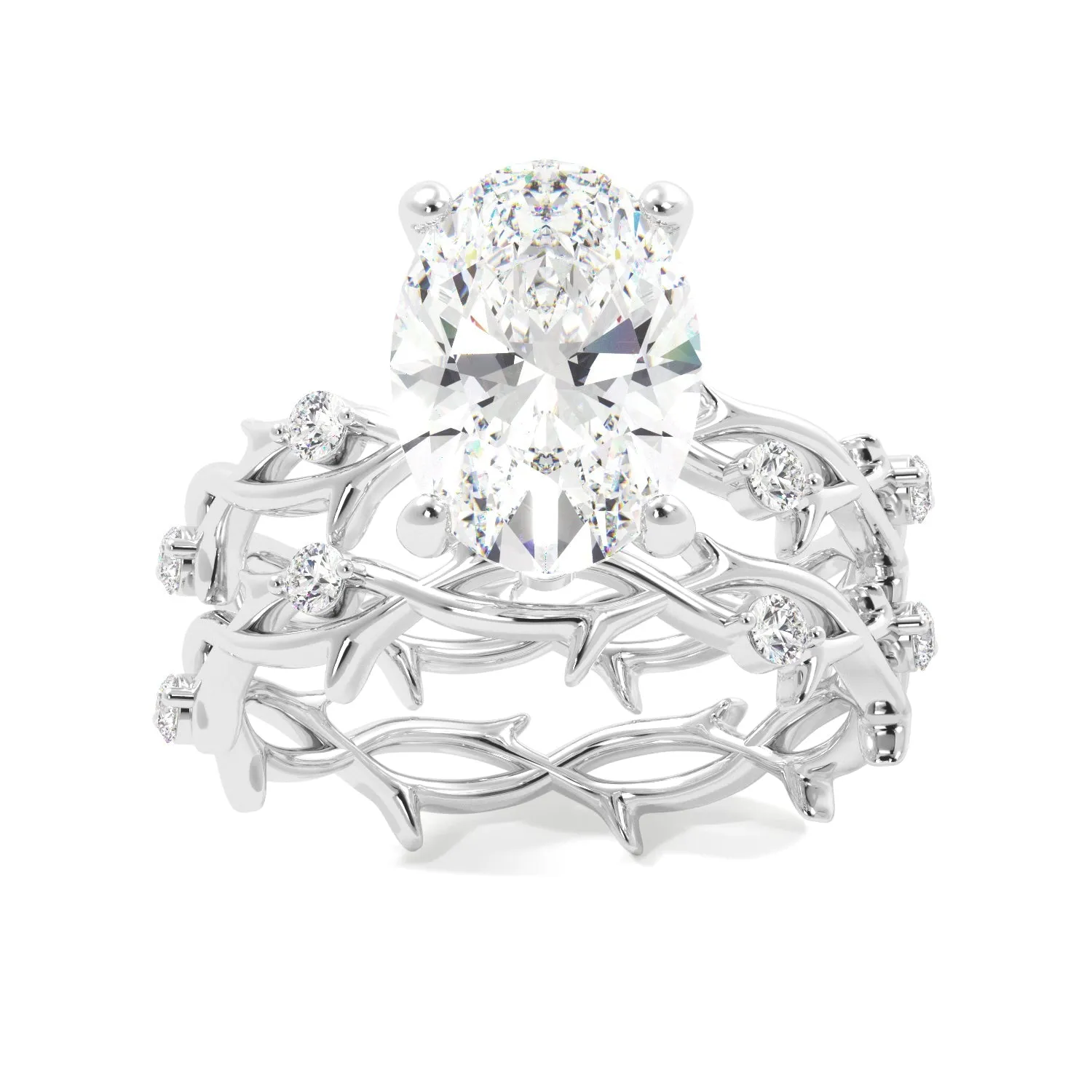 Oval Thorn Band Engagement Ring Set