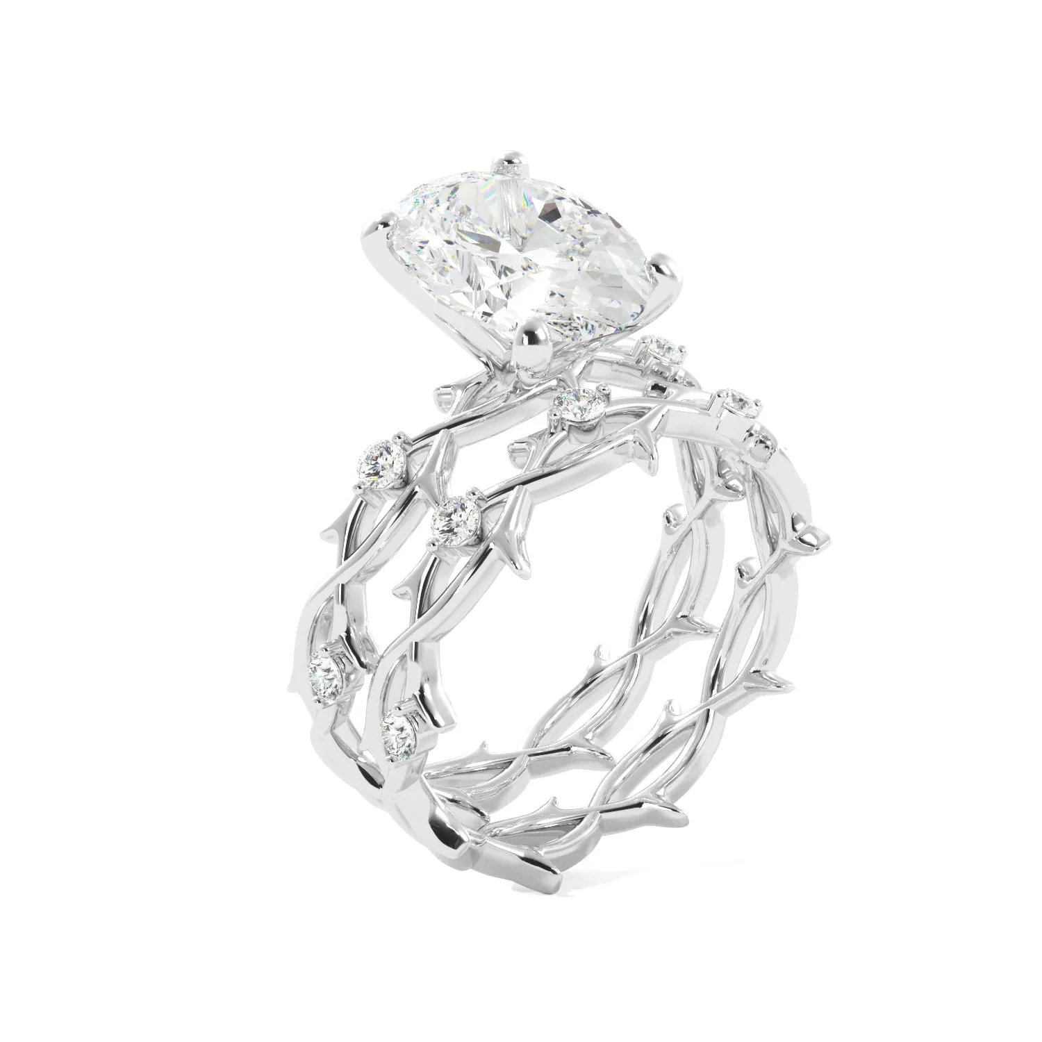 Oval Thorn Band Engagement Ring Set