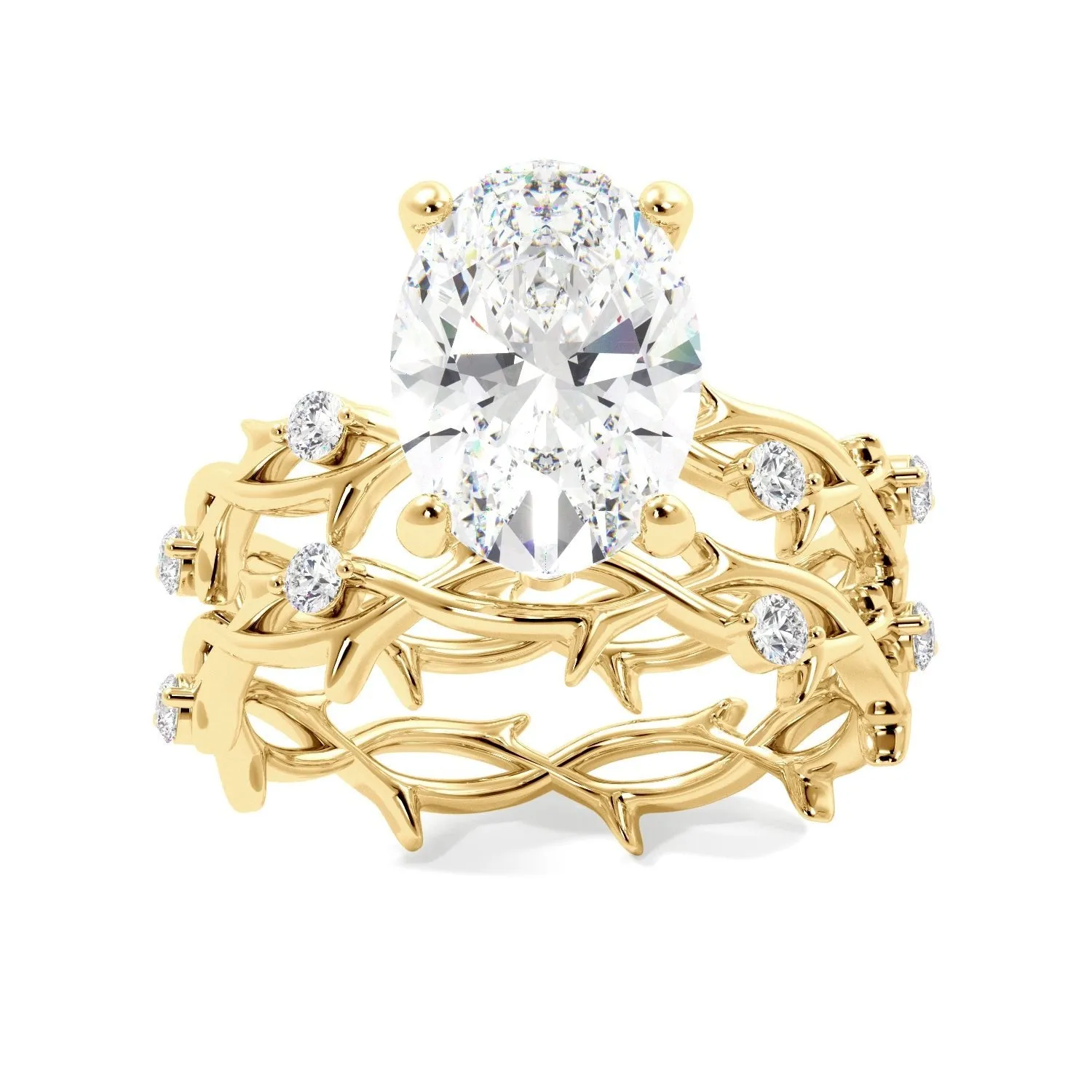 Oval Thorn Band Engagement Ring Set