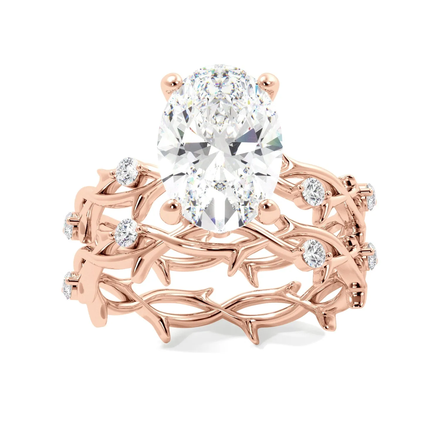 Oval Thorn Band Engagement Ring Set