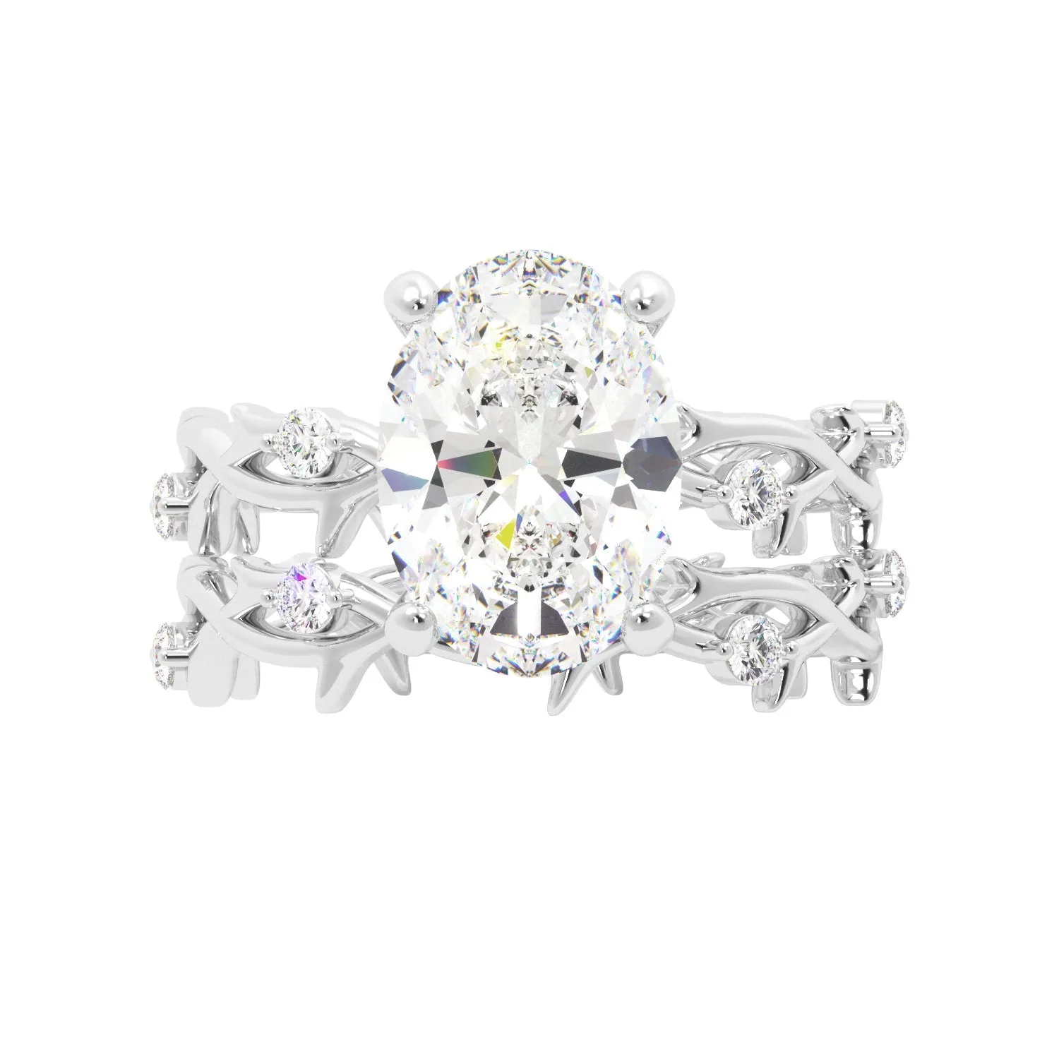 Oval Thorn Band Engagement Ring Set