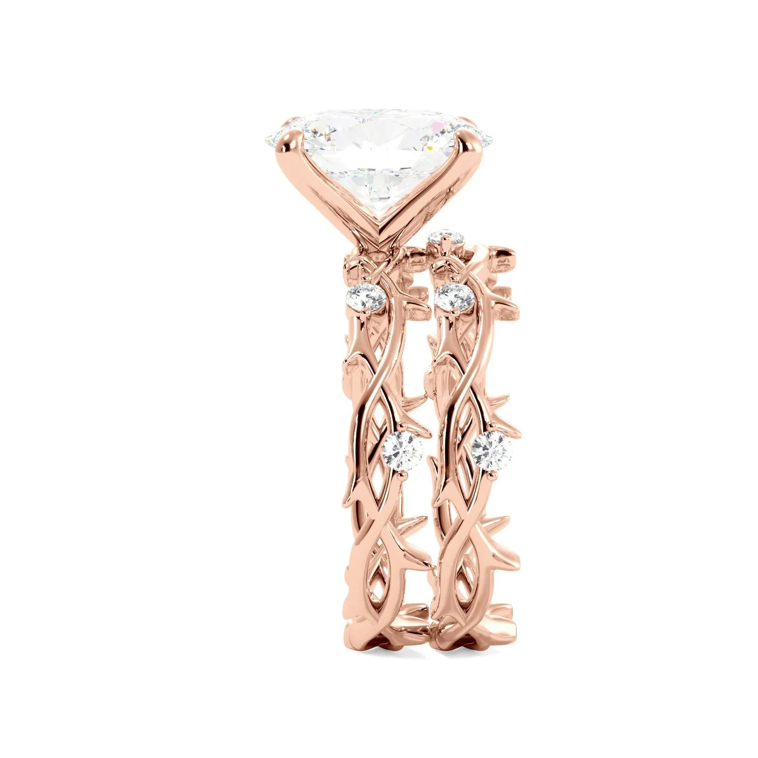 Oval Thorn Band Engagement Ring Set