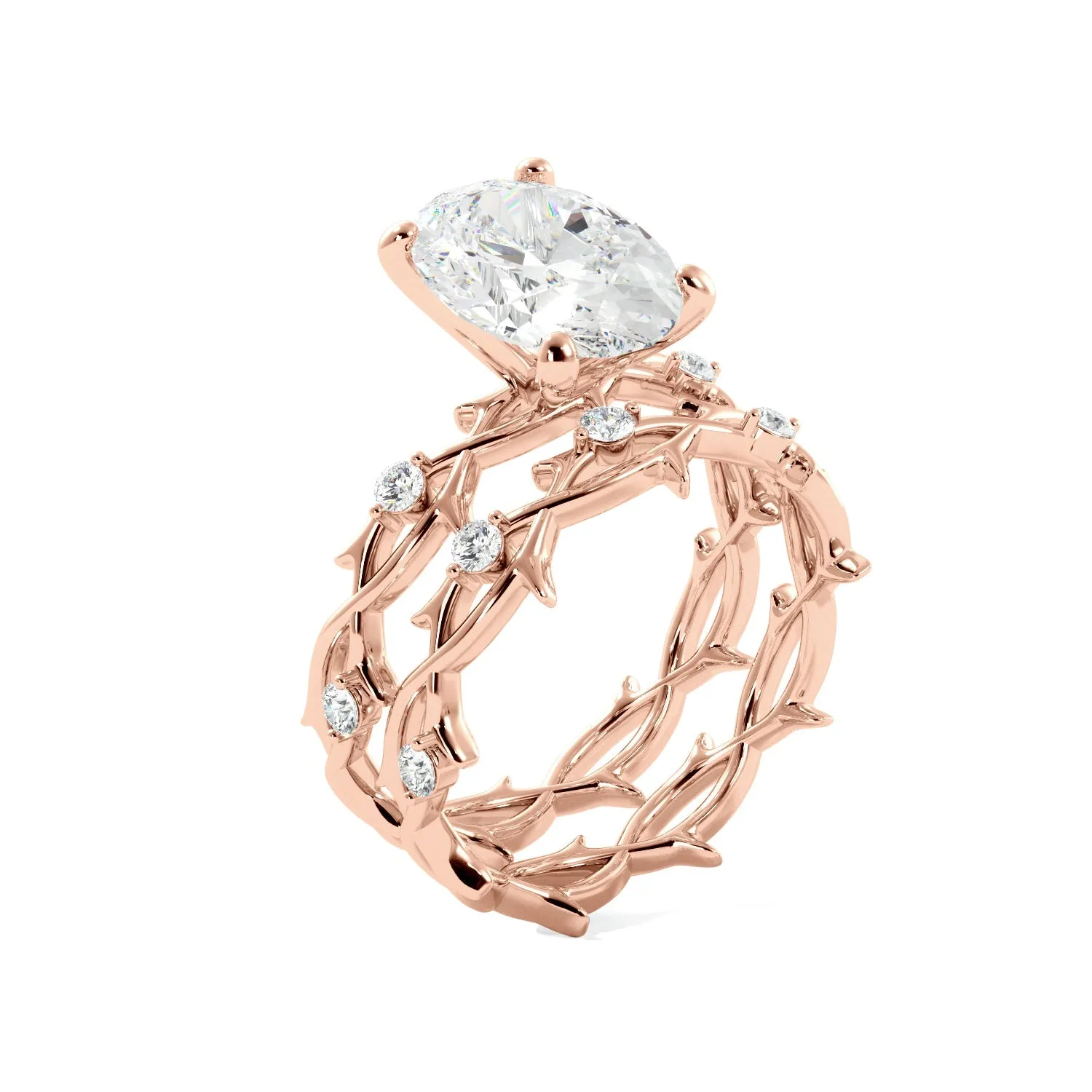 Oval Thorn Band Engagement Ring Set