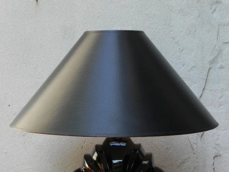 Pair Large Deco Black Ceramic Panther Table Lamps with Black Shades