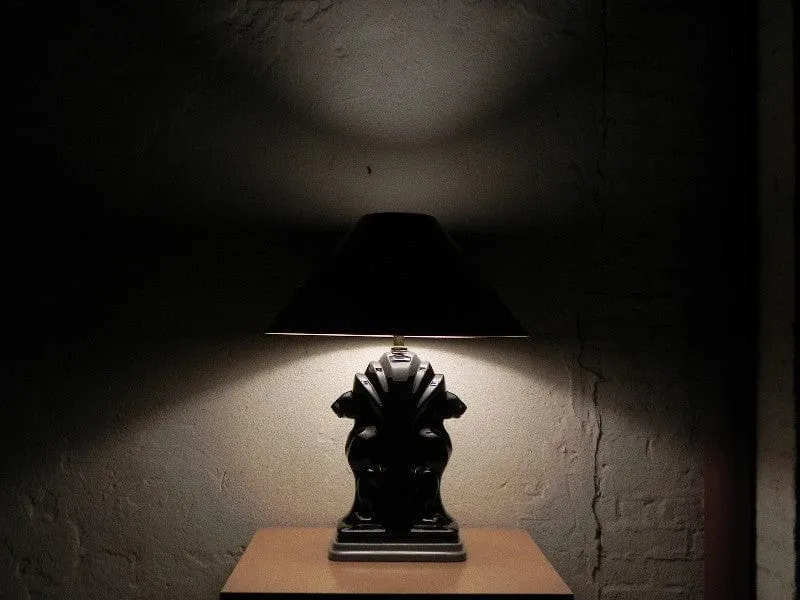 Pair Large Deco Black Ceramic Panther Table Lamps with Black Shades
