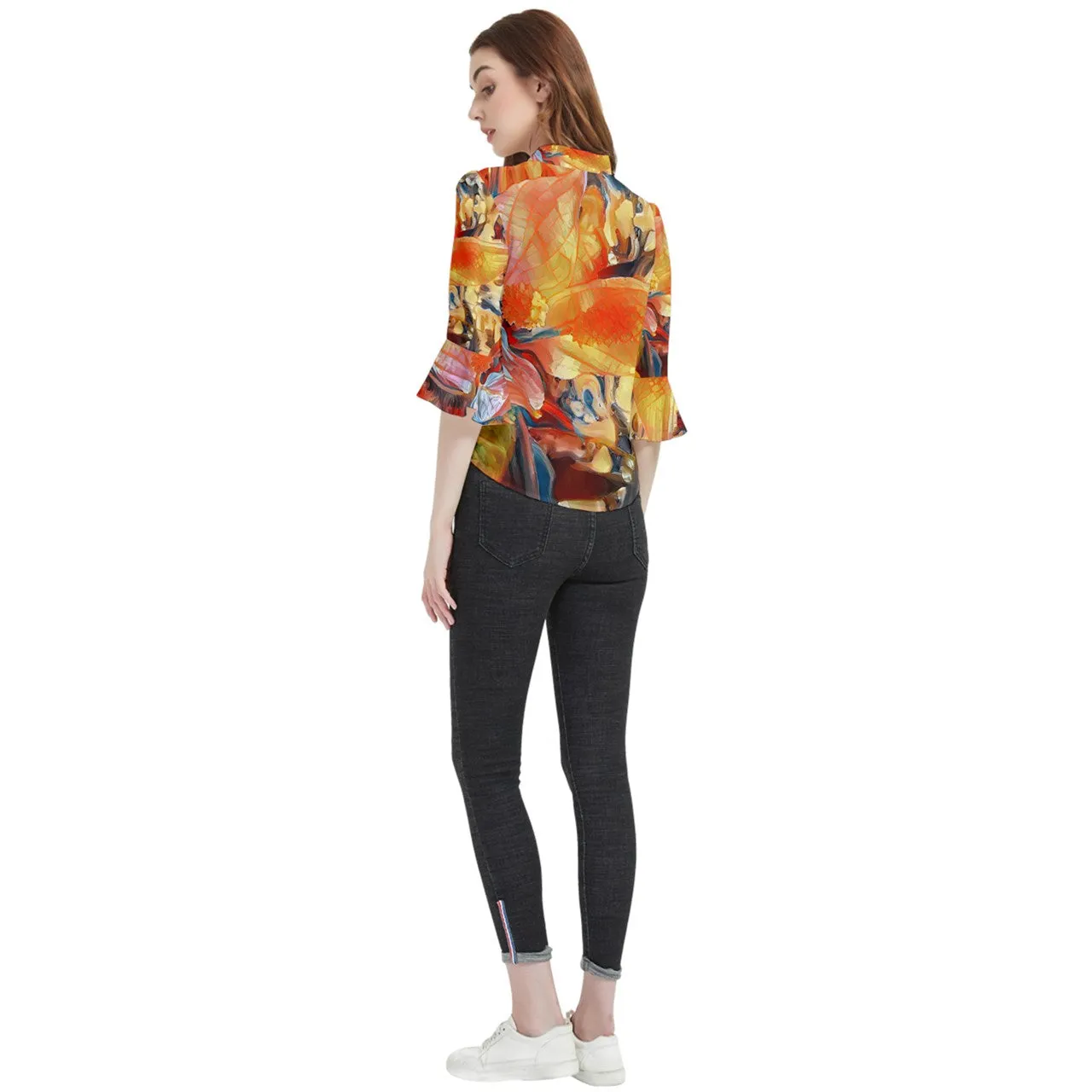 Peace Lily Loose Horn Sleeve Chiffon Blouse - Stylish, Lightweight & Customizable for Unique Professional Style