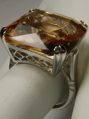 Peach Topaz Ring, 20ct Big Huge Square Gem, Vintage Jewelry Design#D1